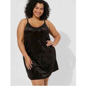 Torrid Black Velvet Lace Trim Adjust Strap Nightie Chemise Nightgown Size 3